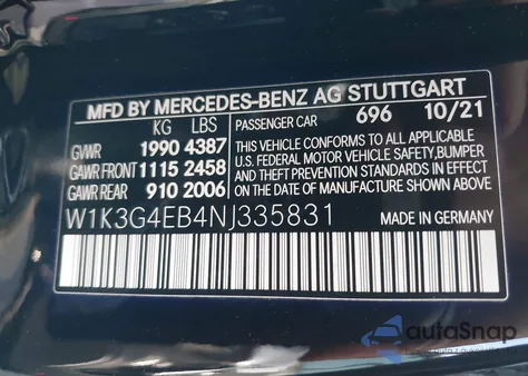 2022 Mercedes-Benz A 220 z USA, uszkodzony, nr VIN W1K3G4EB4NJ335831